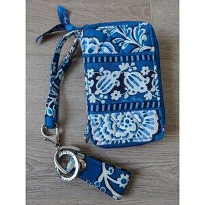 NWOT Vera Bradley Wristlet Phone Case Wallet Purse Floral Cobalt Blue Key Ring